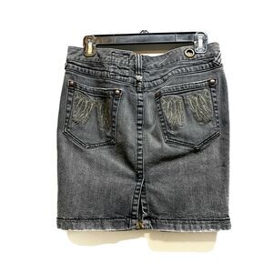 free People y2k Angel Wings black Denim Jean Skirt sz 27